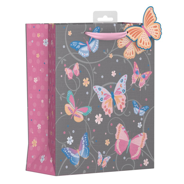 Giftmaker Grey Butterfly Print Medium Gift Bag