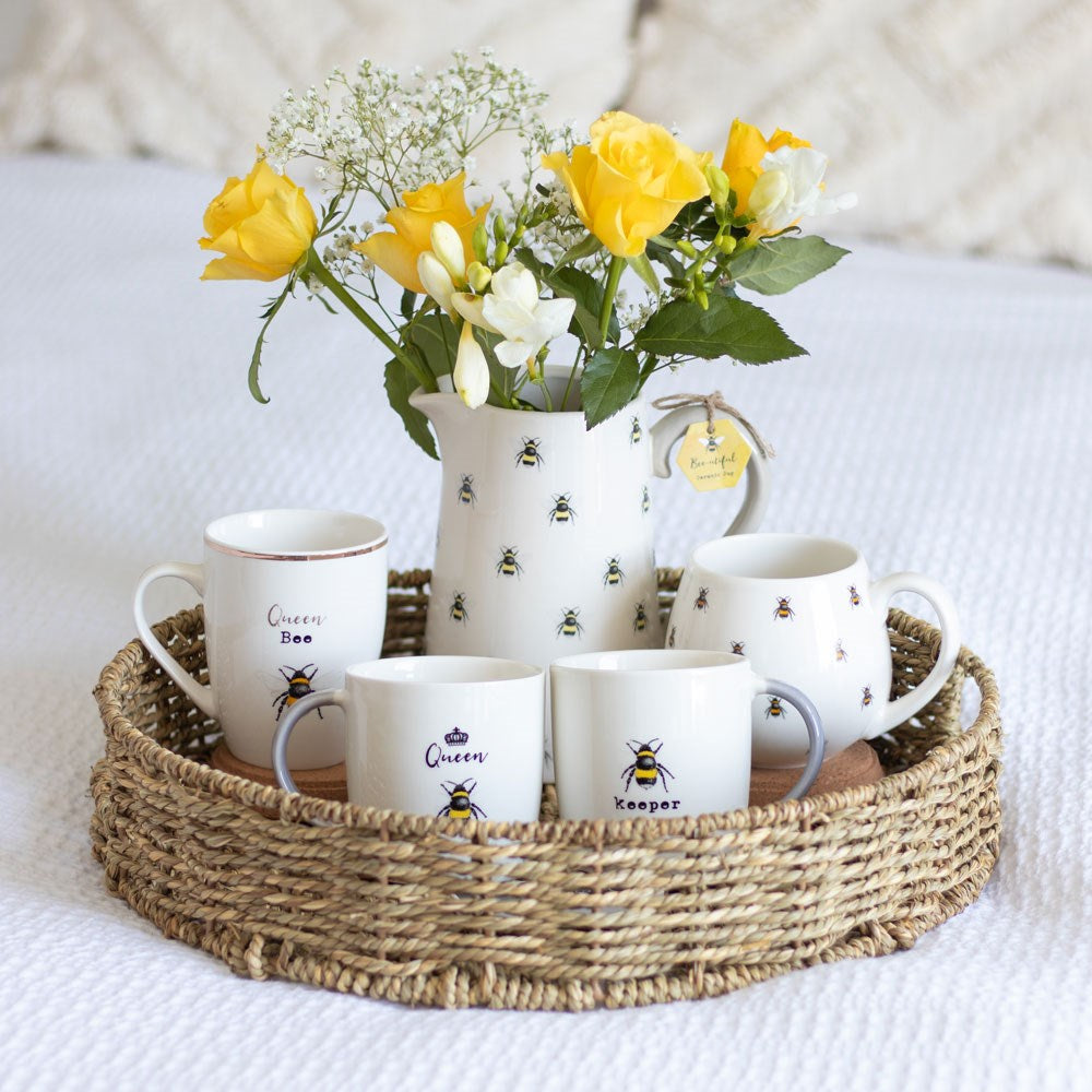 Something Different White Ceramic Bee Pattern Flower Jug 17cm
