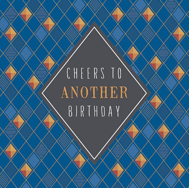 Blue Diamond Geometric Art Deco Birthday Unisex Greeting Card