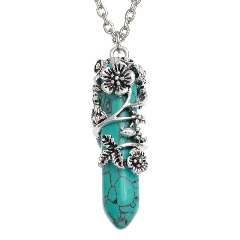 Semi Precious Gemstone Drop Pendant Necklace - Rose Quartz NG