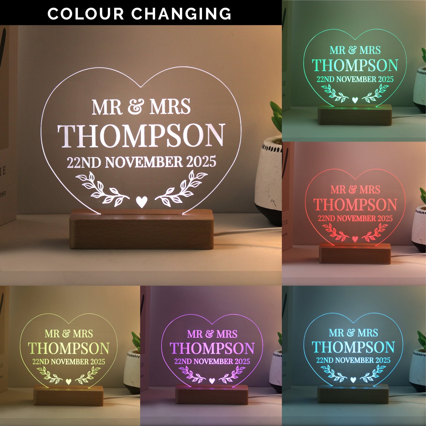 Personalised Wedding Date Heart LED Light
