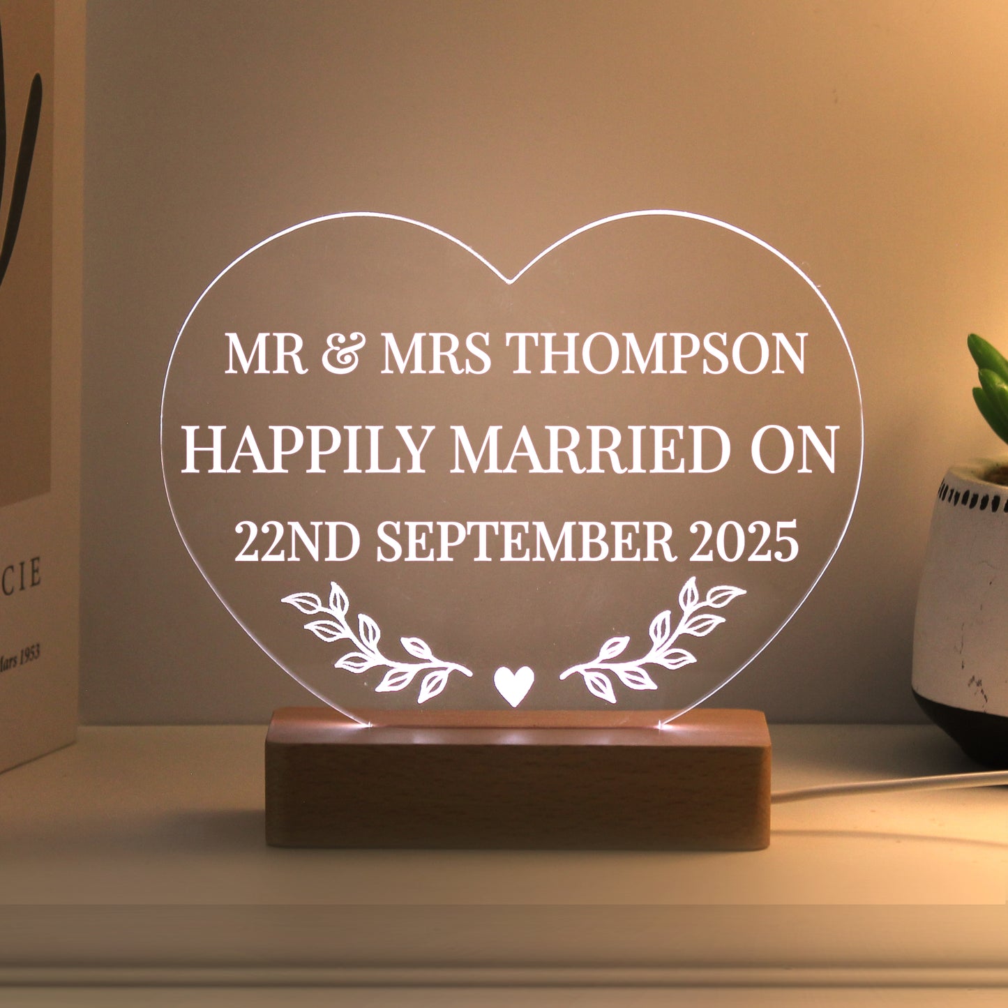Personalised Wedding Date Heart LED Light