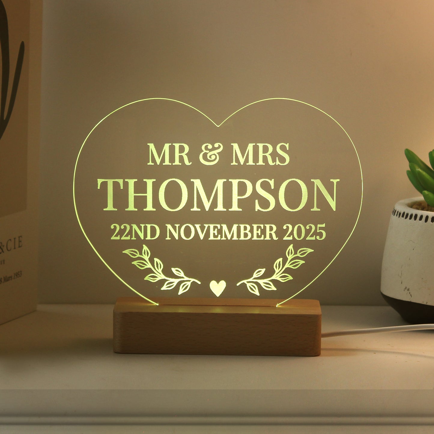 Personalised Wedding Date Heart LED Light