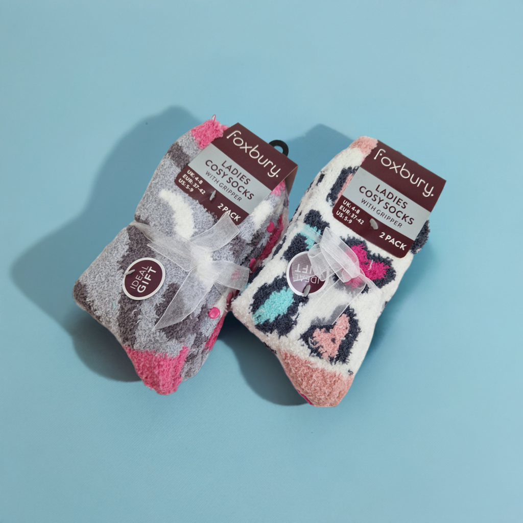 Foxbury Ladies Cosy Socks with Gripper - Twin Pack