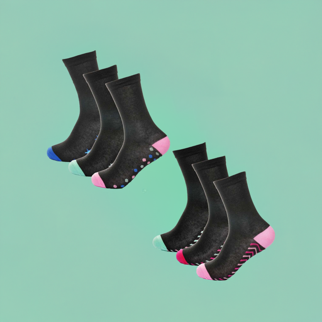Foxbury Ladies Black Pattern 3 Pack Cotton Rich Socks Stars or Zig Z