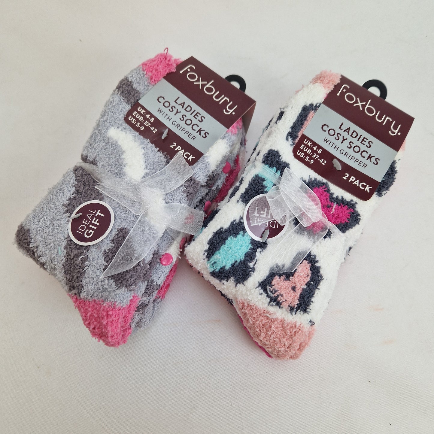 Foxbury Ladies Cosy Socks with Gripper - Twin Pack