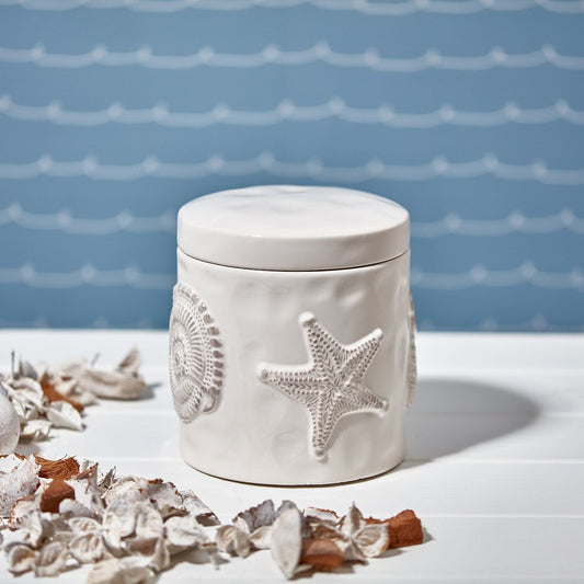 Langs of Derbyshire Ceramic White Seashell Lidded Canister