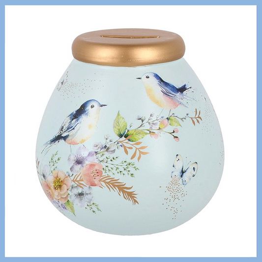 Floral Bird Design Pot of Dreams Ceramic Money Box