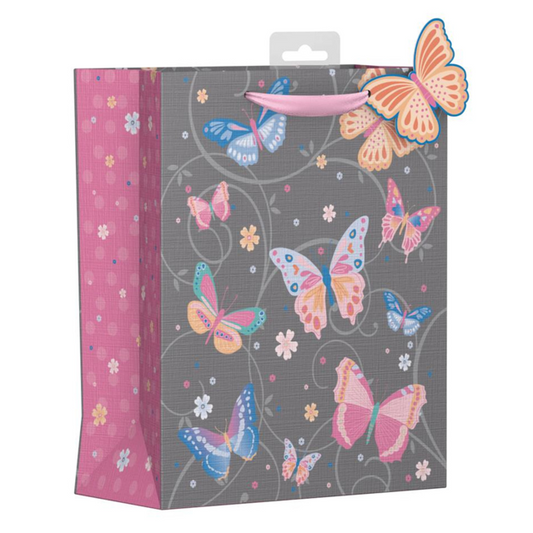 Giftmaker Grey Butterfly Print Medium Gift Bag