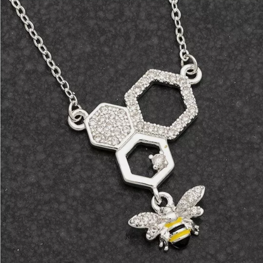 Equilibrium Hand Painted Bee Honeycomb Necklace NG