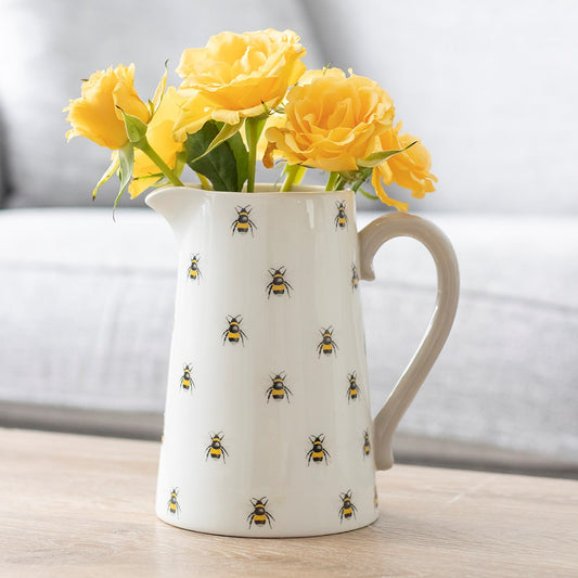 Something Different White Ceramic Bee Pattern Flower Jug 17cm