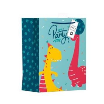 Giftmaker Teal Dinosaur Birthday Party Recyclable Gift Bag - 2 Sizes