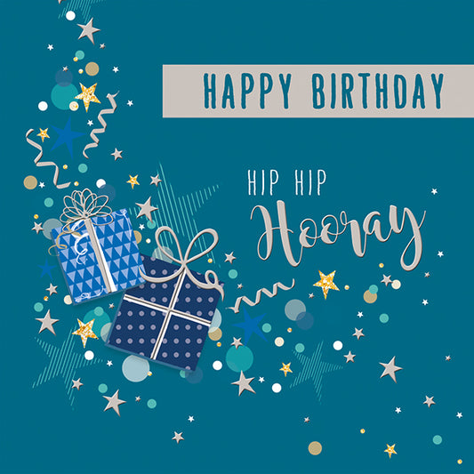 Blue Presents and Stars Birthday Greeting Card