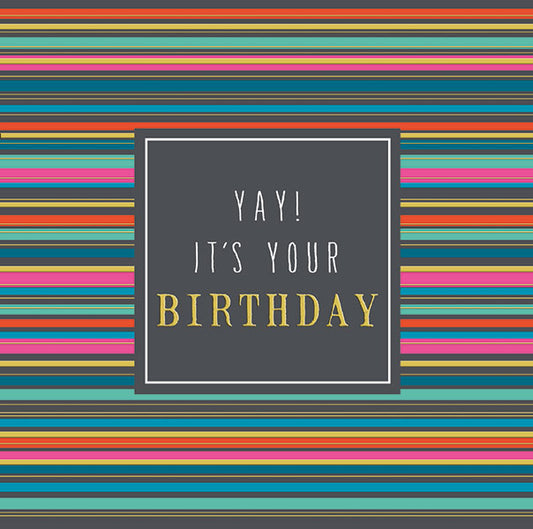 Multicoloured Striped Birthday Greeting Card