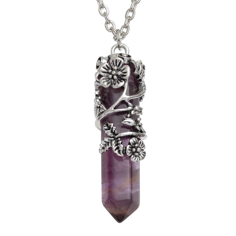 Semi Precious Gemstone Drop Pendant Necklace - Rose Quartz NG