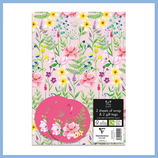 Clairefontaine Kraft Floral Co-ordinating Wrap & Tag Pack
