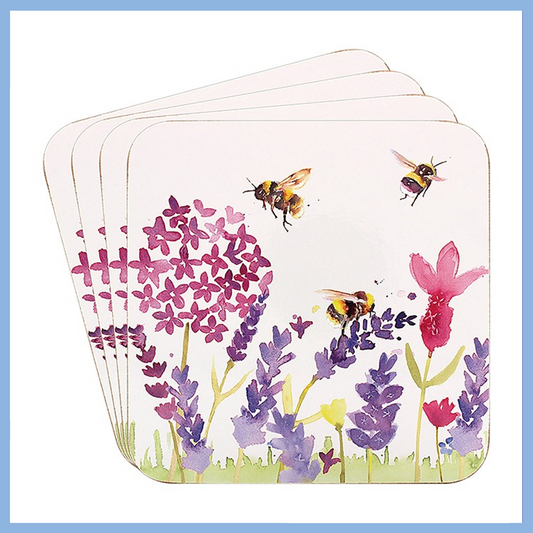 Lesser & Pavey Lavender & Bees Set of 4 Cork Backed Coasters