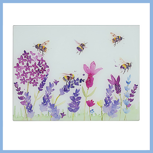 Leonardo Collection Lavender & Bees Painted Glass Cutting Board
