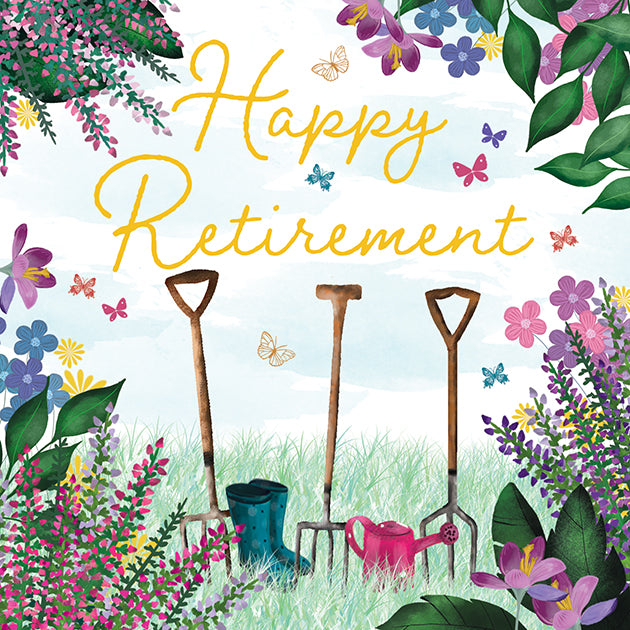Floral Garden Forks 'Happy Retirement' Greeting Card