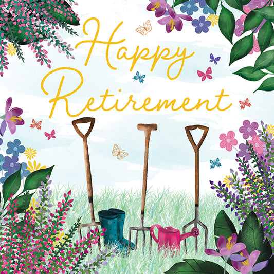 Floral Garden Forks 'Happy Retirement' Greeting Card