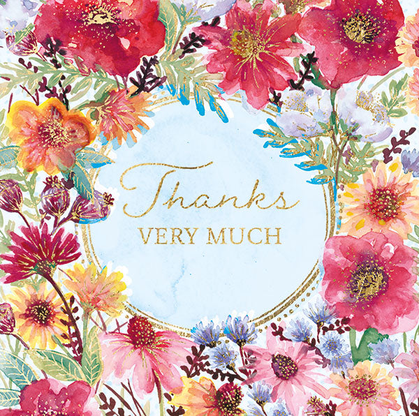 Red Floral Border Thank You Card