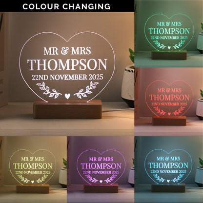 Personalised Wedding Date Heart LED Light
