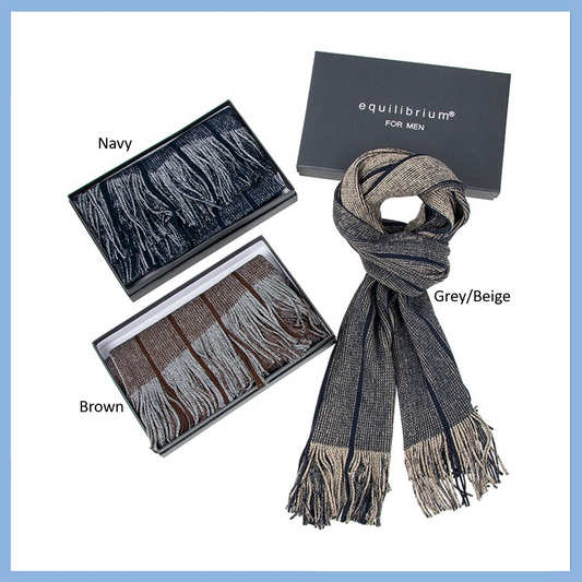 Equilibrium for Men Two Tone Stripe Fringed Scarf in Gift Box