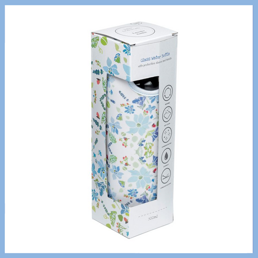 Julia Dodsworth Glass Water Bottle in Floral Neoprene Sleeve 500ml