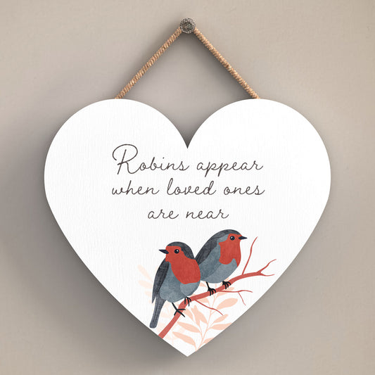 Vivid Squid Robin Memorial Wooden Heart Shaped Hanging Plaque NG