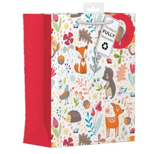 Giftmaker Woodland Cartoon Animal Print Recyclable Gift Bag - 2 Sizes NG