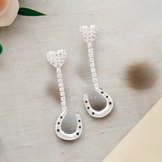 Equilibrium Equestrian Silver Plated Dangly Horseshoe Heart Earrings NG