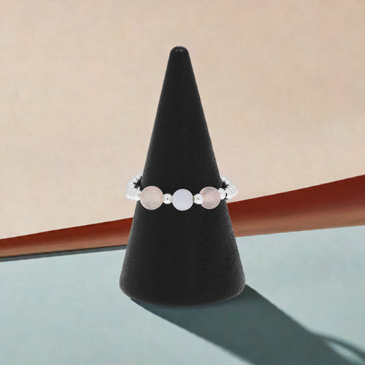 Equilibrium Elasticated Stackable Silver Plated Ring Blue Lace Agate/Rose Quartz NG