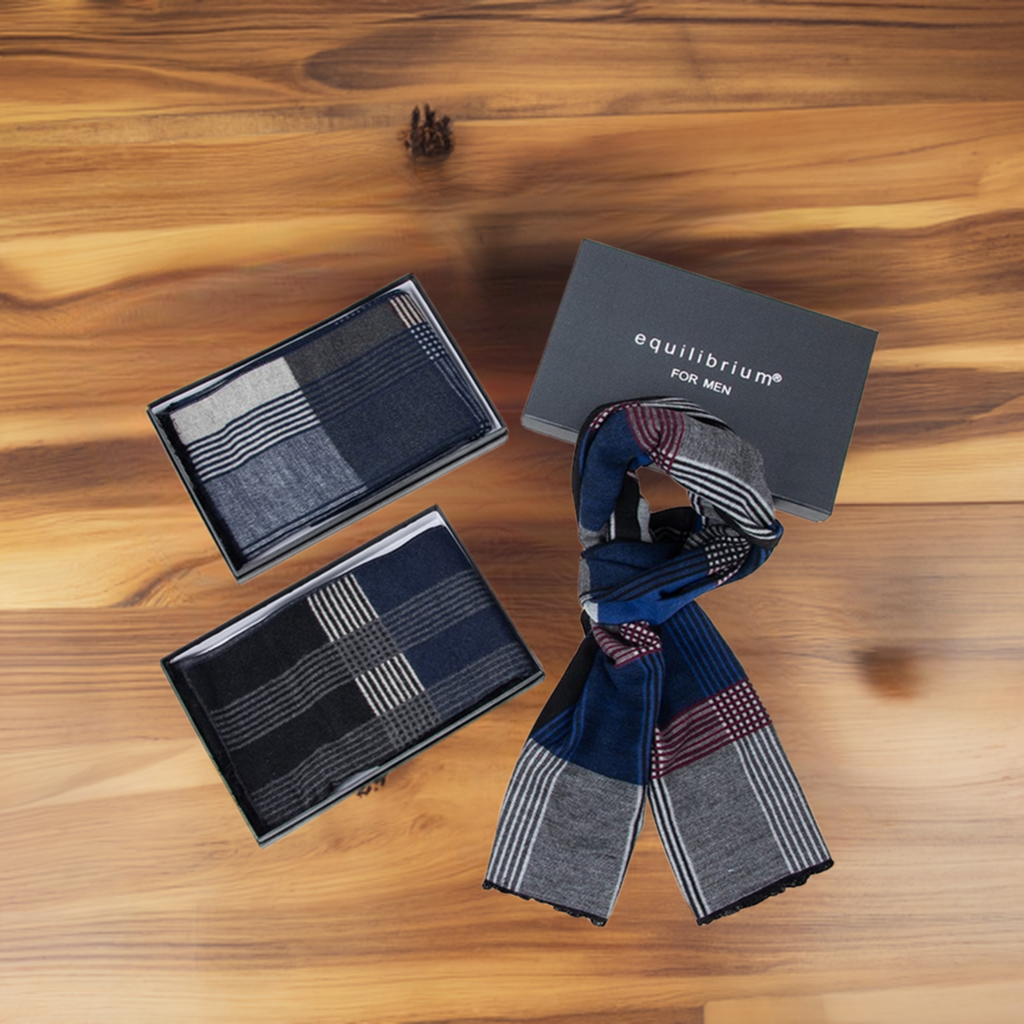 Equilibrium for Men Modern Check Multicolour Scarf in Gift Box
