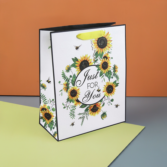 Sunflower & Bees White Floral Medium Gift Bag