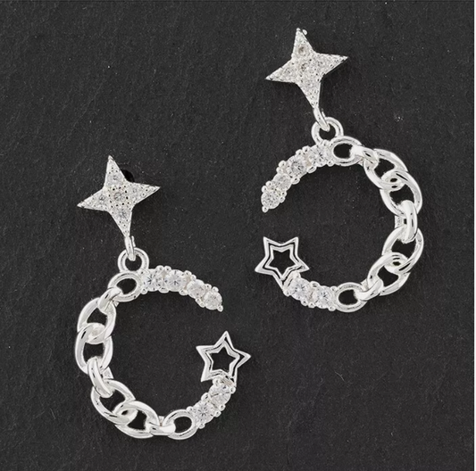 Equilibrium Celestial Sparkle Moon Silver Plated Earrings NG