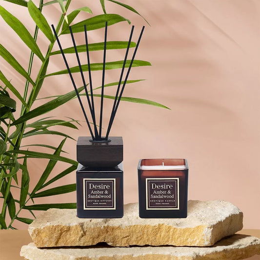 Scented Candle & Reed Diffuser Set Amber & Sandalwood Home Fragrance 150ml Boxed Gift