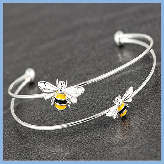 Equilibrium Handpainted Bees Silver Plated Bangle