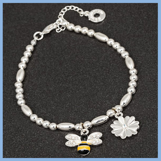 Equilibrium Handpainted Bees Silver Plated Charm Bracelet
