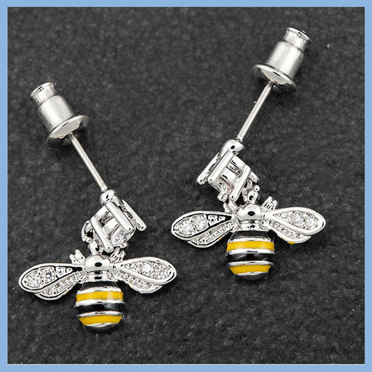 Equilibrium Handpainted Bees Silver Plated Dangly Earrings