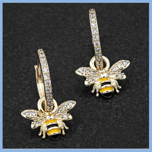 Equilibrium Diamante Hoop Handpainted Bee Earrings