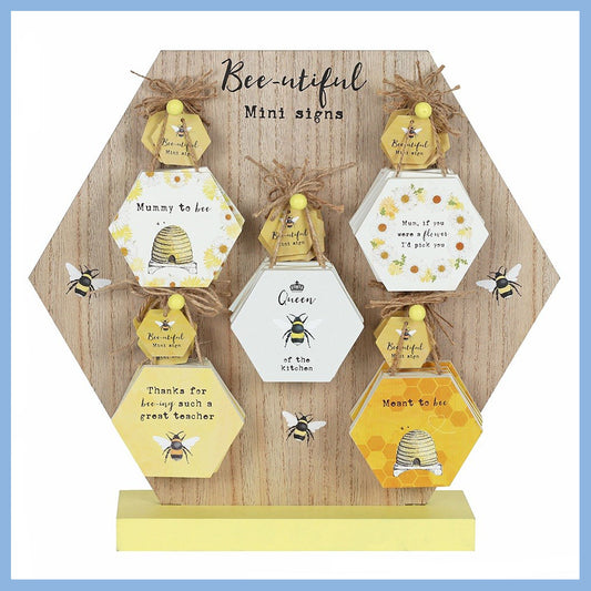 Bee-Utiful Wooden Slogan Honeycomb Mini Hanging Plaques