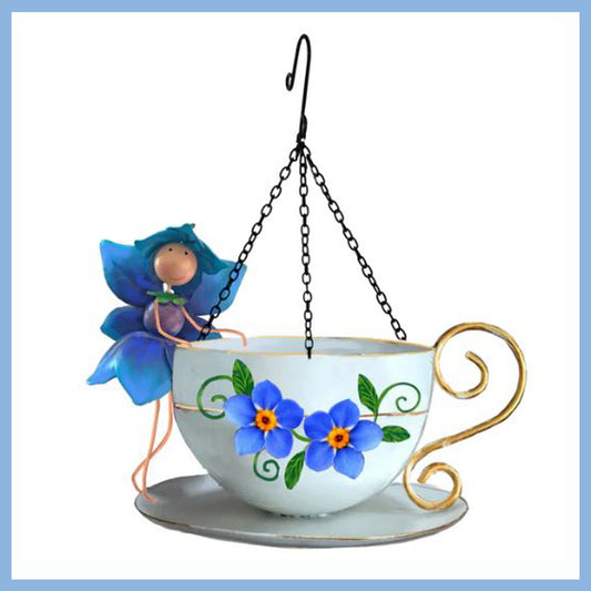 Phoebe Forget Me Not Fairy Teacup & Saucer Hanging Bird Feeder